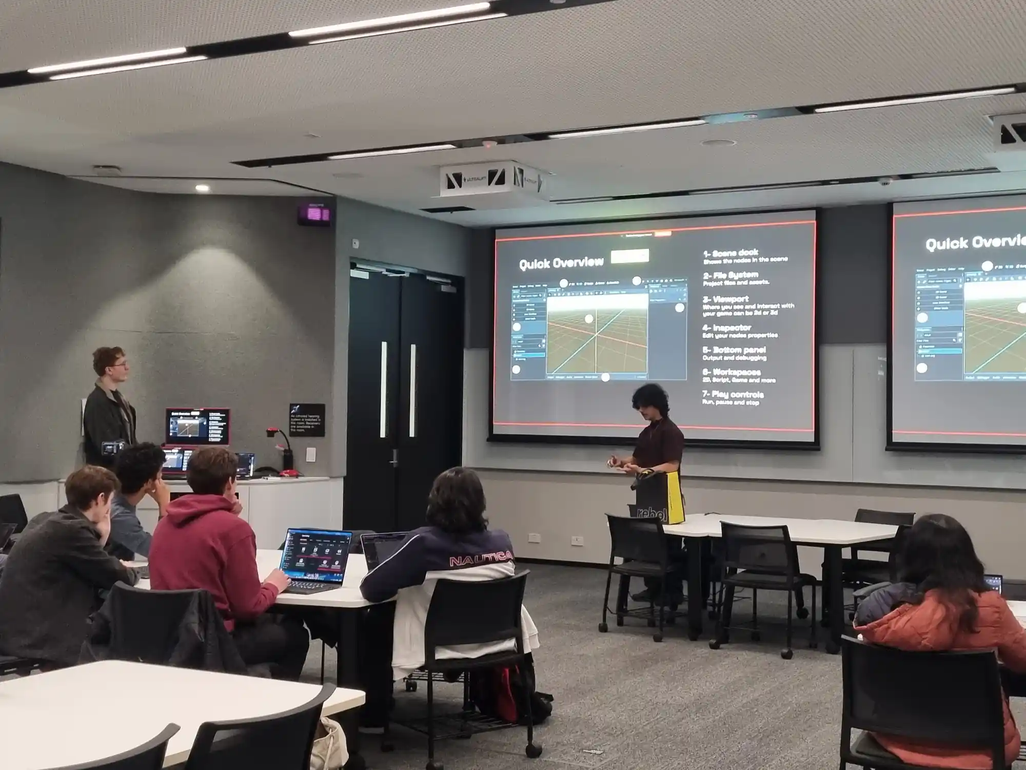 Attendees at their laptops during the Godot workshop